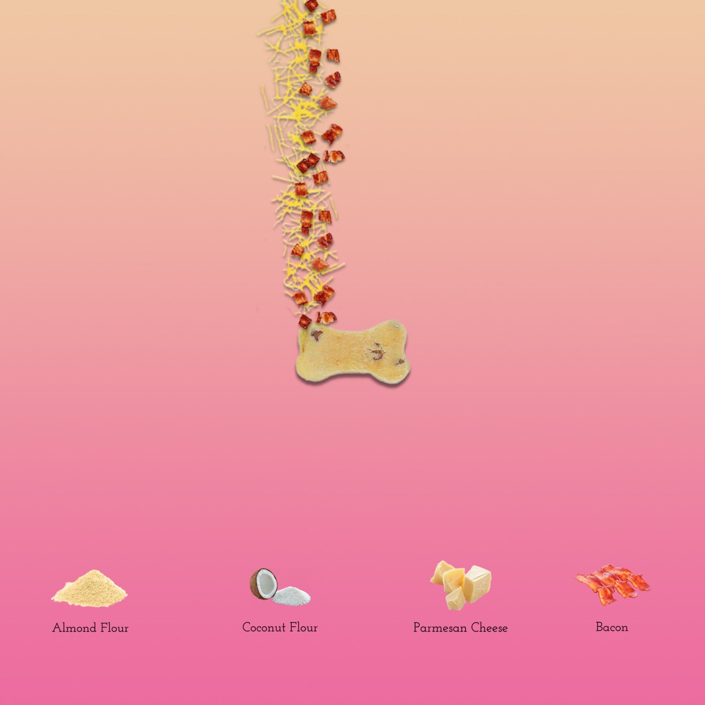 A bright pink background filled with an array of colourful food items, creating a cheerful and inviting scene.