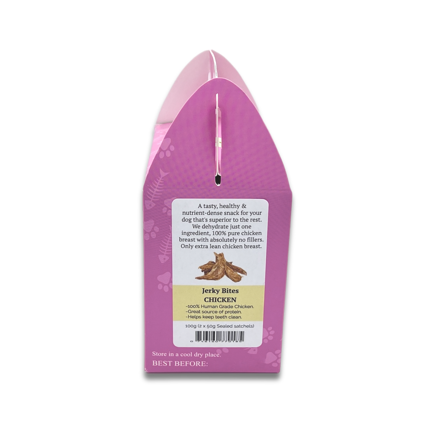 A pink box adorned with a yellow label, showcasing a vibrant colour contrast.