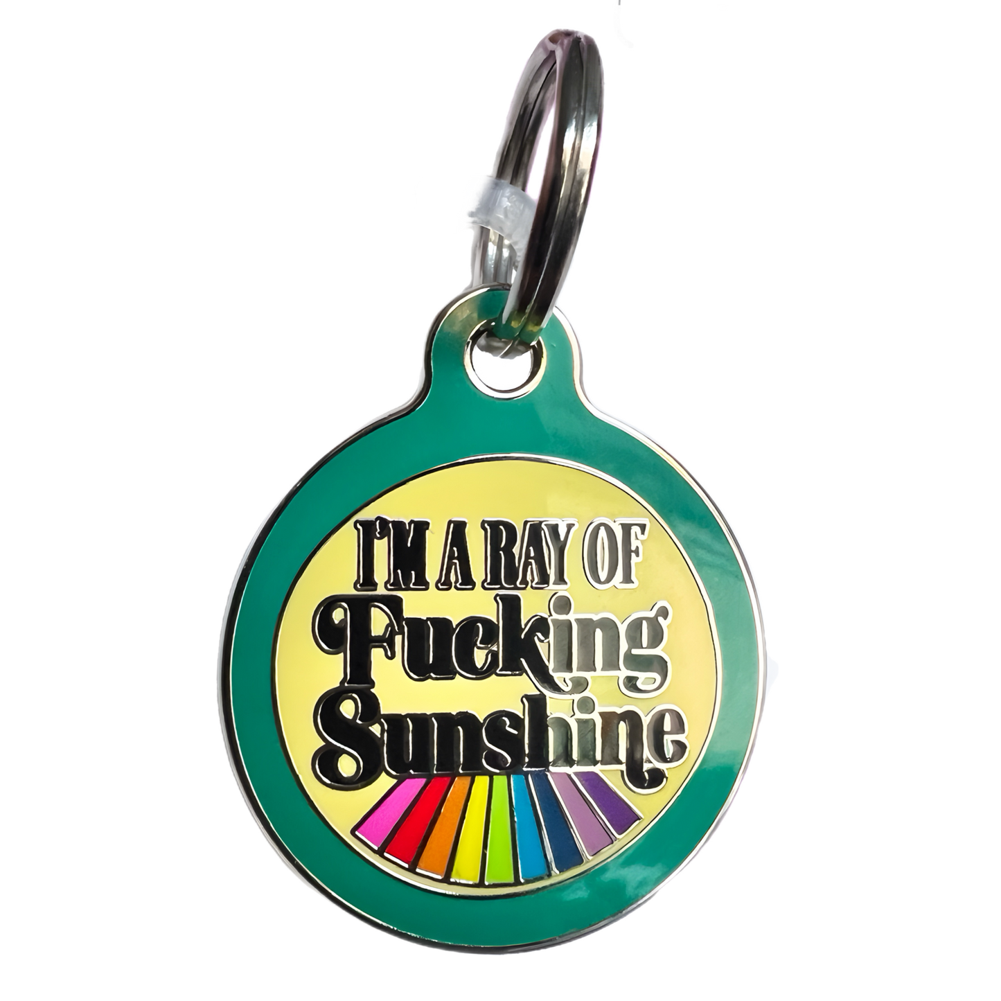 A cheerful and humorous keychain inscribed with "I'm a ray of fucking sunshine," symbolising joy and brightness in everyday life.